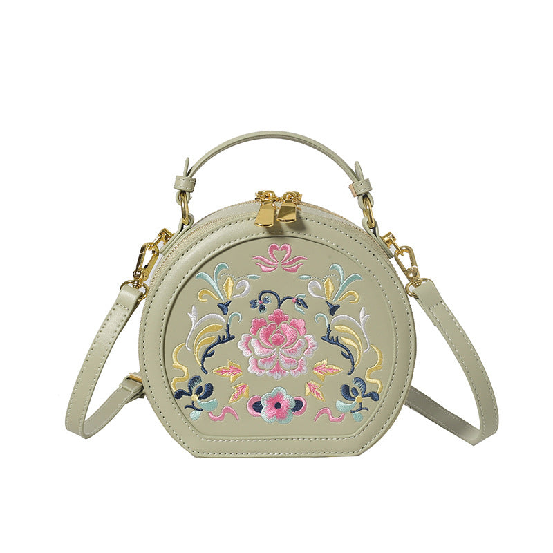 Floral Embroidery Round Handbag