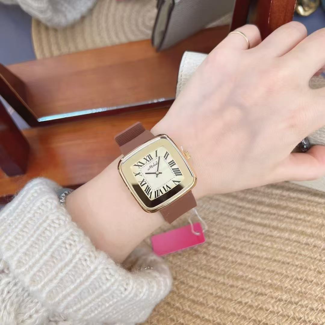 Square Roman Dial Leather Watch