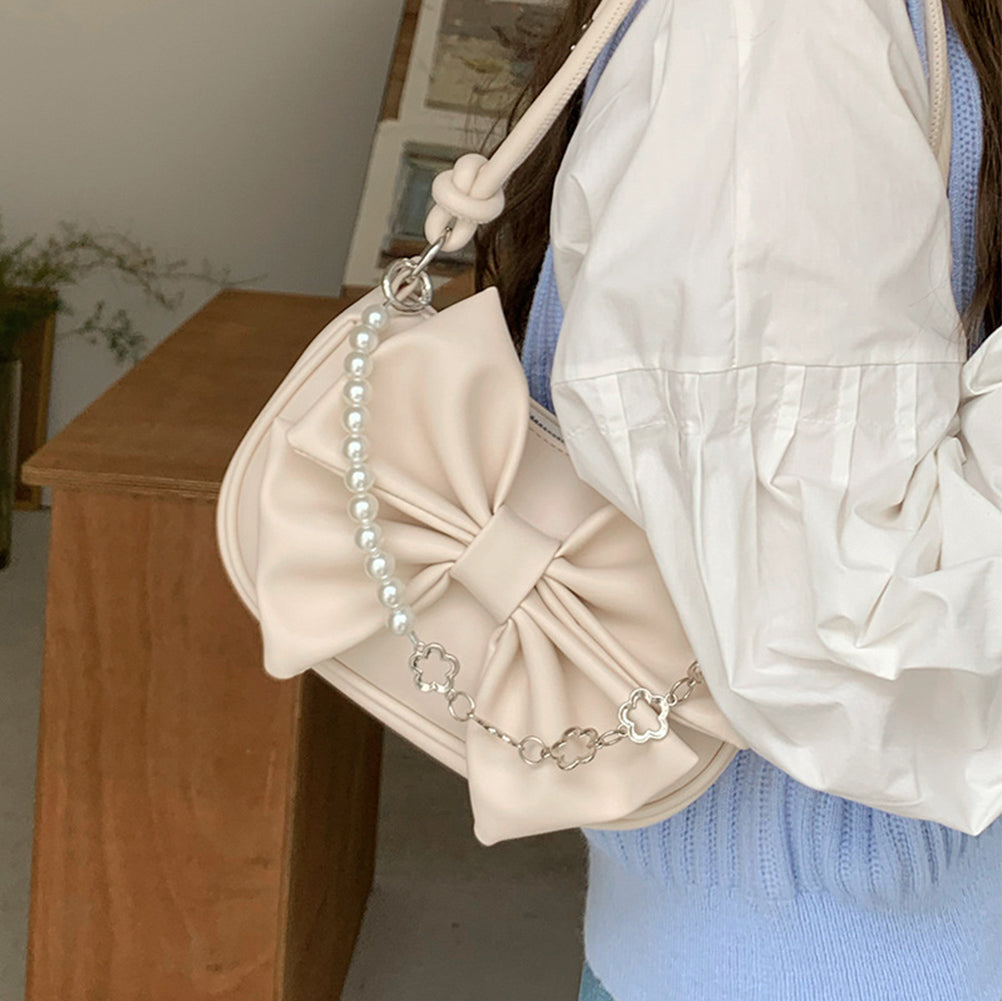 Hot Girl Textured Mini Bow Underarm Shoulder Bag