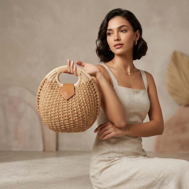 Women's Round Woven Handbag