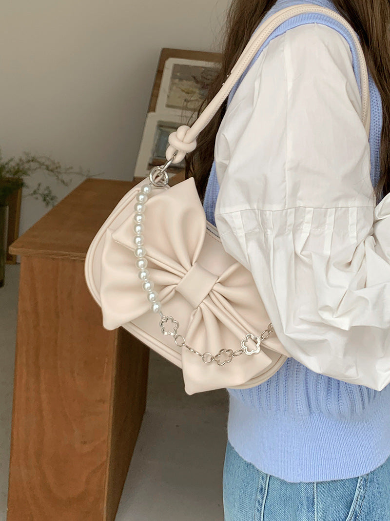 Hot Girl Textured Mini Bow Underarm Shoulder Bag