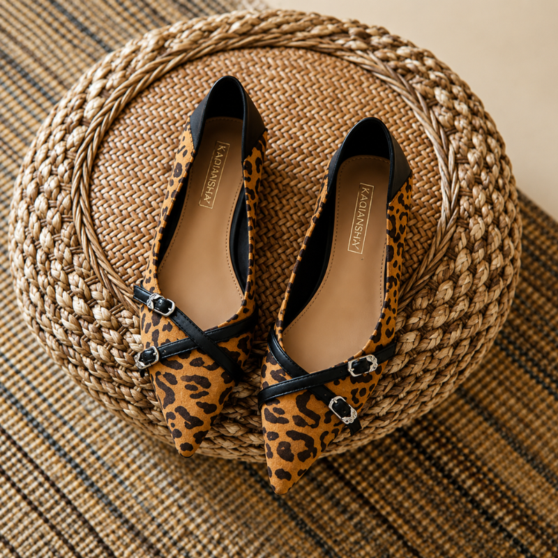 Women’s Pointed Toe Buckle Strap Low Heel Pumps