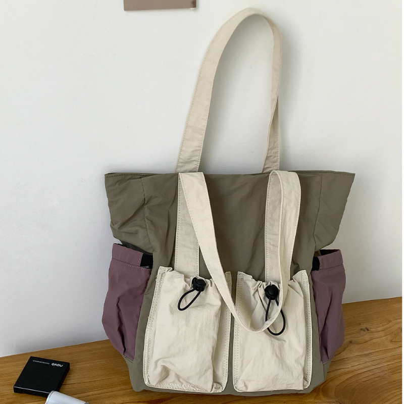 Color Block Multi Pocket Tote Bag