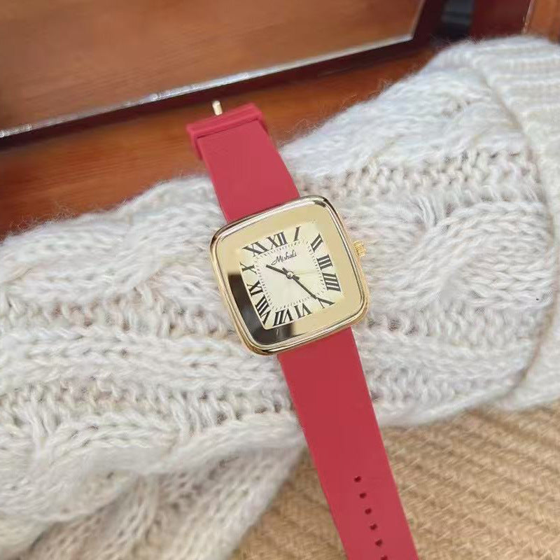 Square Roman Dial Leather Watch