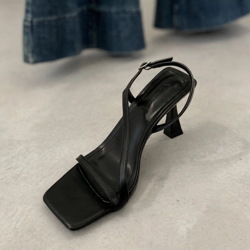 French Square-Toe Strap Heels