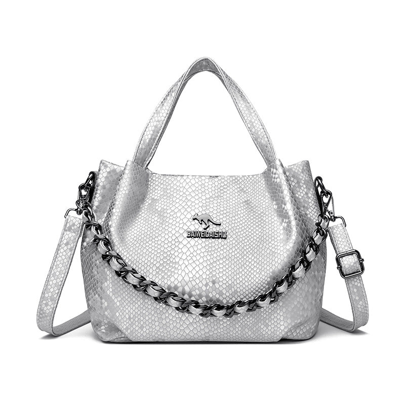 Pleat Chain Genuine Leather Handbag