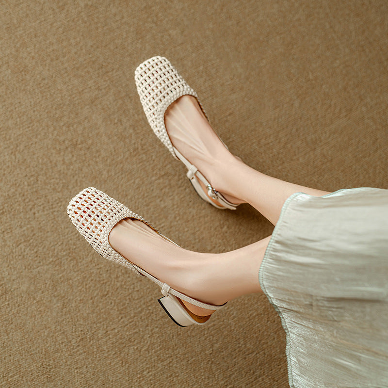 Breathable Square Toe Chunky Pumps