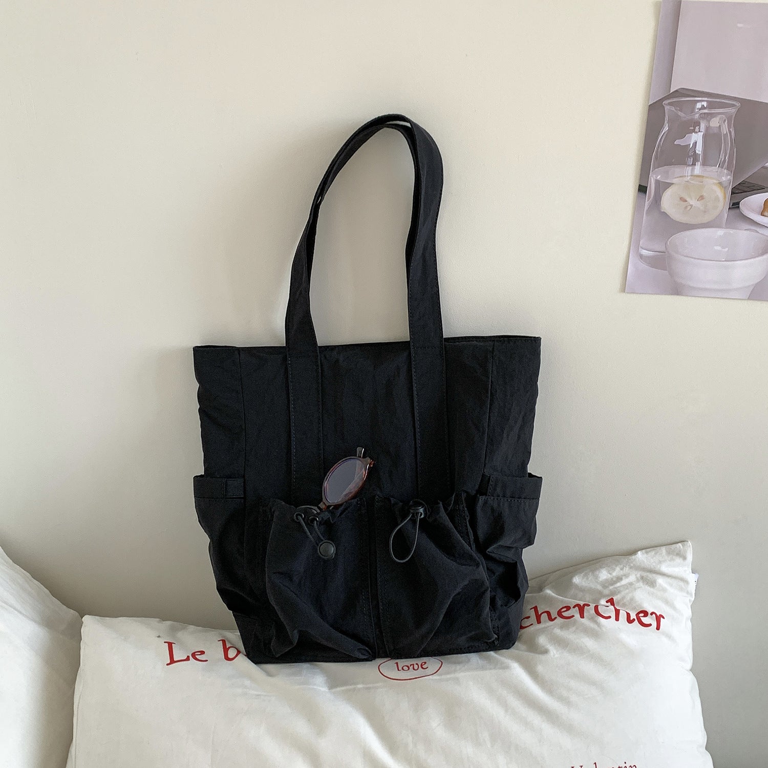 Color Block Multi Pocket Tote Bag