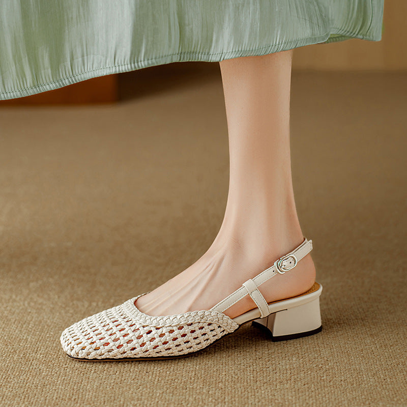 Breathable Square Toe Chunky Pumps