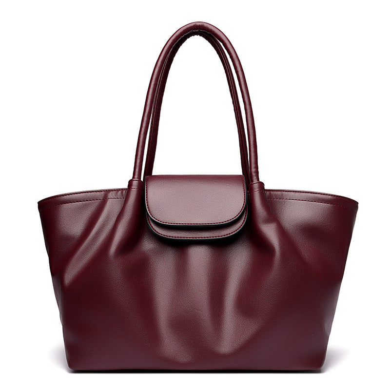 Pleat Style Genuine Leather Shoulder Bag