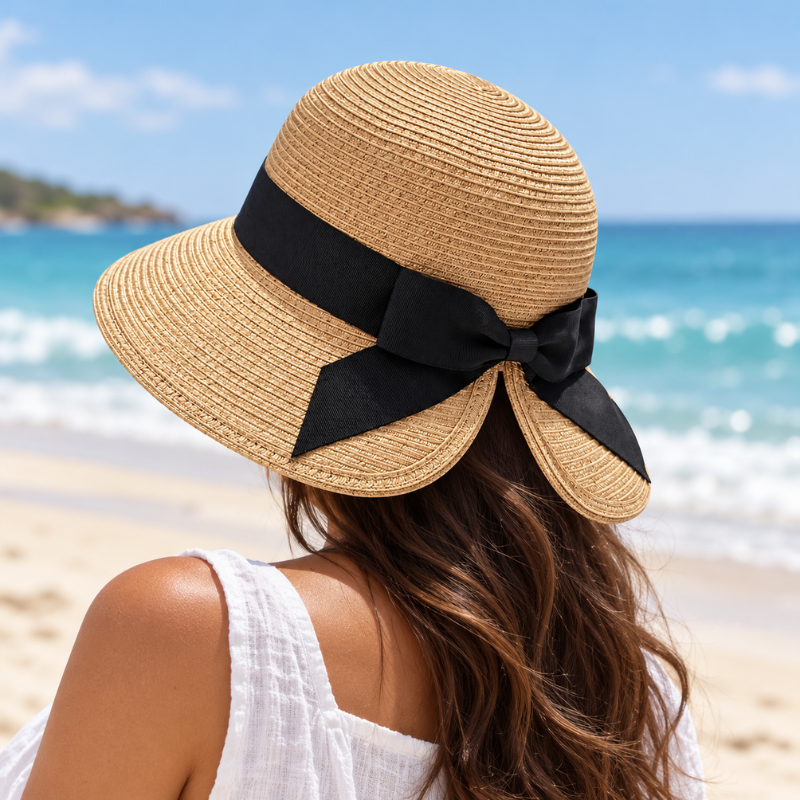 Elodie Bow-Tie Split Brim Straw Hat