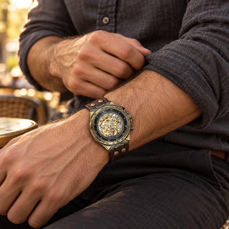 Vintage Bronze Skeleton Mechanical Watch