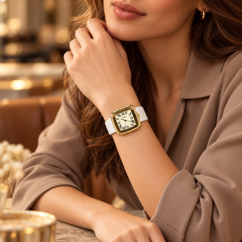 Square Roman Dial Leather Watch