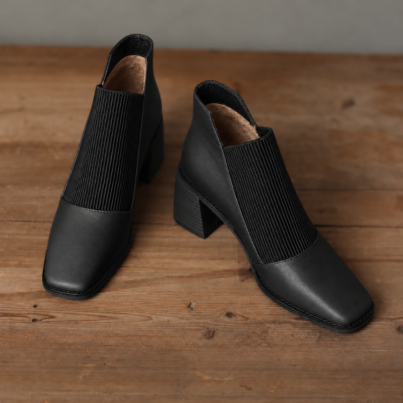 Square-Toe Chunky Heel Ankle Boots