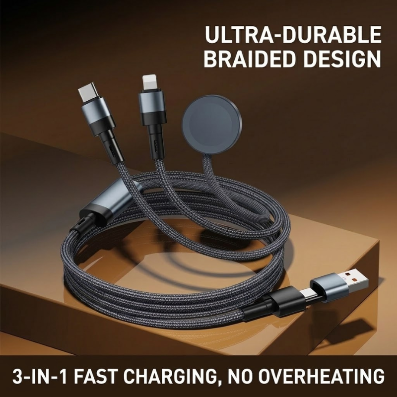 Tri Charge 100W 3-in-1 Charging Cable