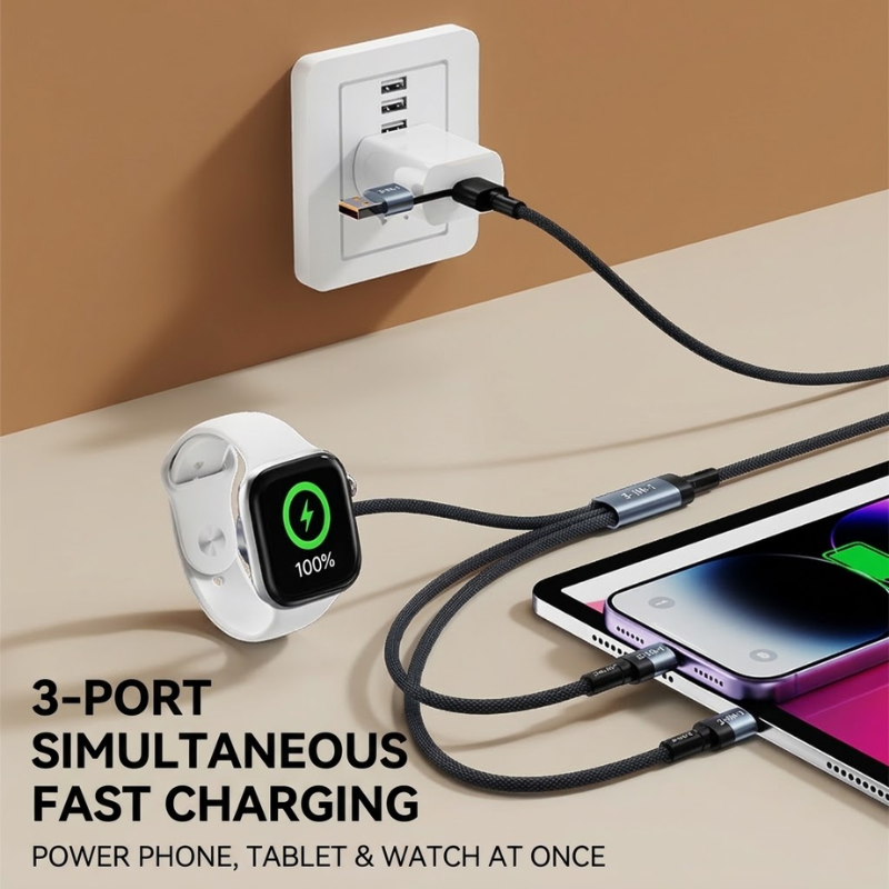 Tri Charge 100W 3-in-1 Charging Cable