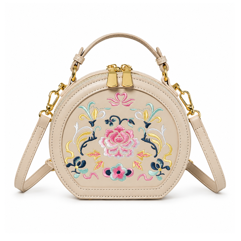 Floral Embroidery Round Handbag