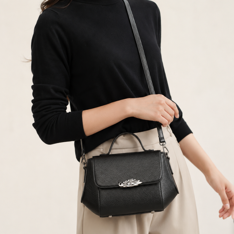 Metal Emblem Flap Handbag