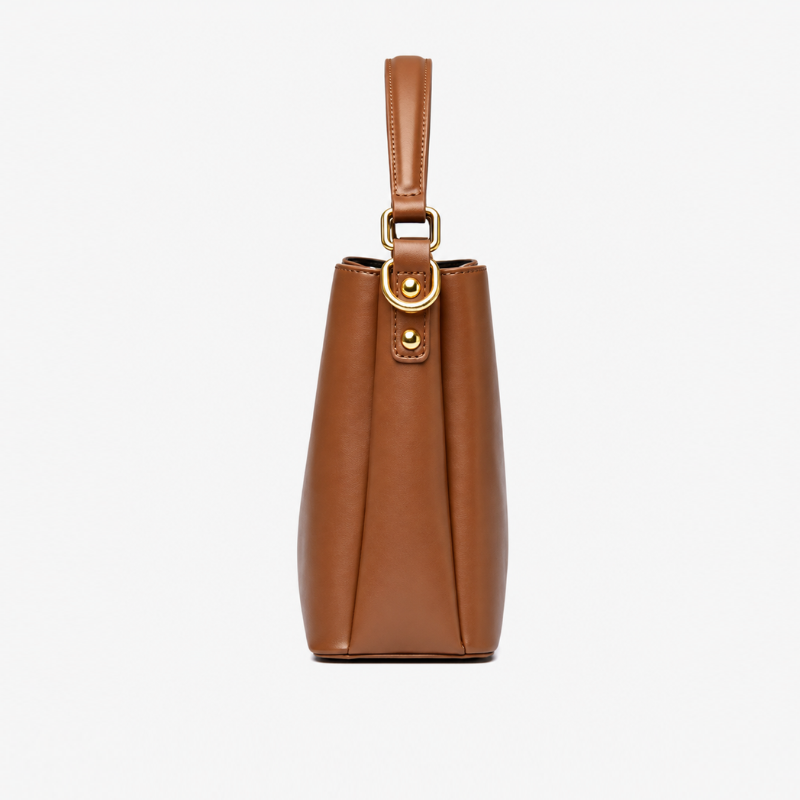 Structured V-Emblem Bucket Bag