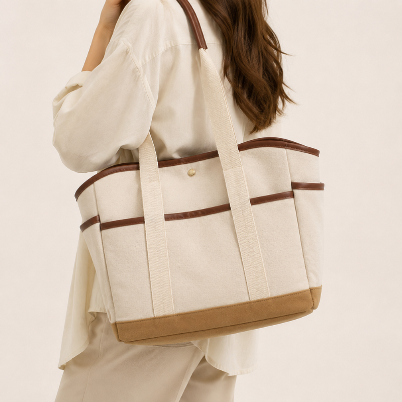 Canvas Multi-Compartment Shoulder Bag