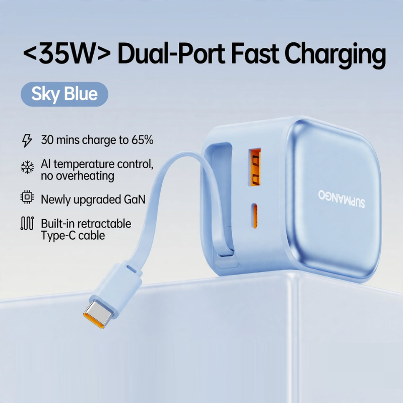 35W Dual Port with Retractable Cable
