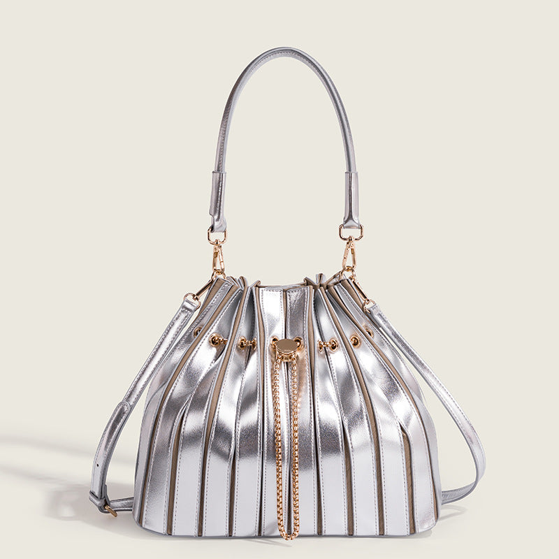 Chic Pleated Chain Bucket Bag