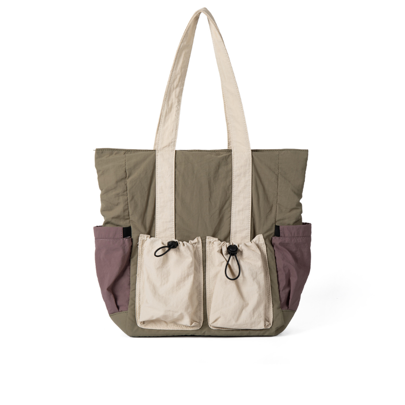 Color Block Multi Pocket Tote Bag