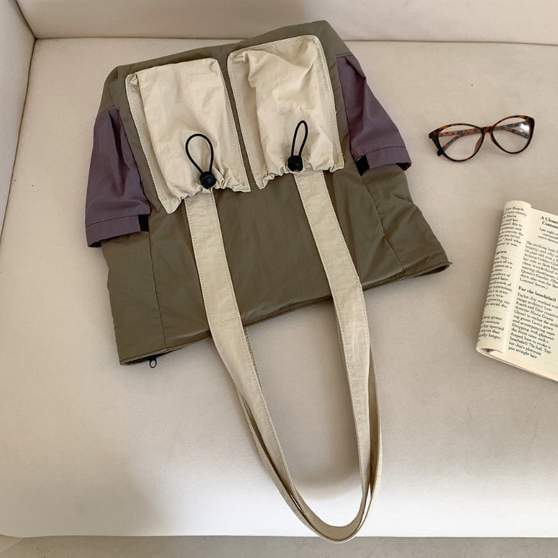 Color Block Multi Pocket Tote Bag