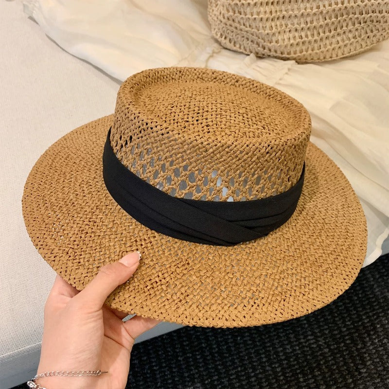 Camille French Retro Open-Weave Straw Hat