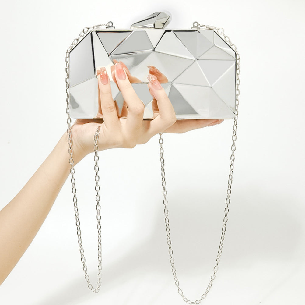 Diamond-Shaped  Metal Chain Evening Clutch Bag
