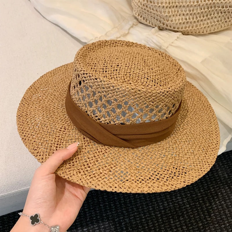 Camille French Retro Open-Weave Straw Hat