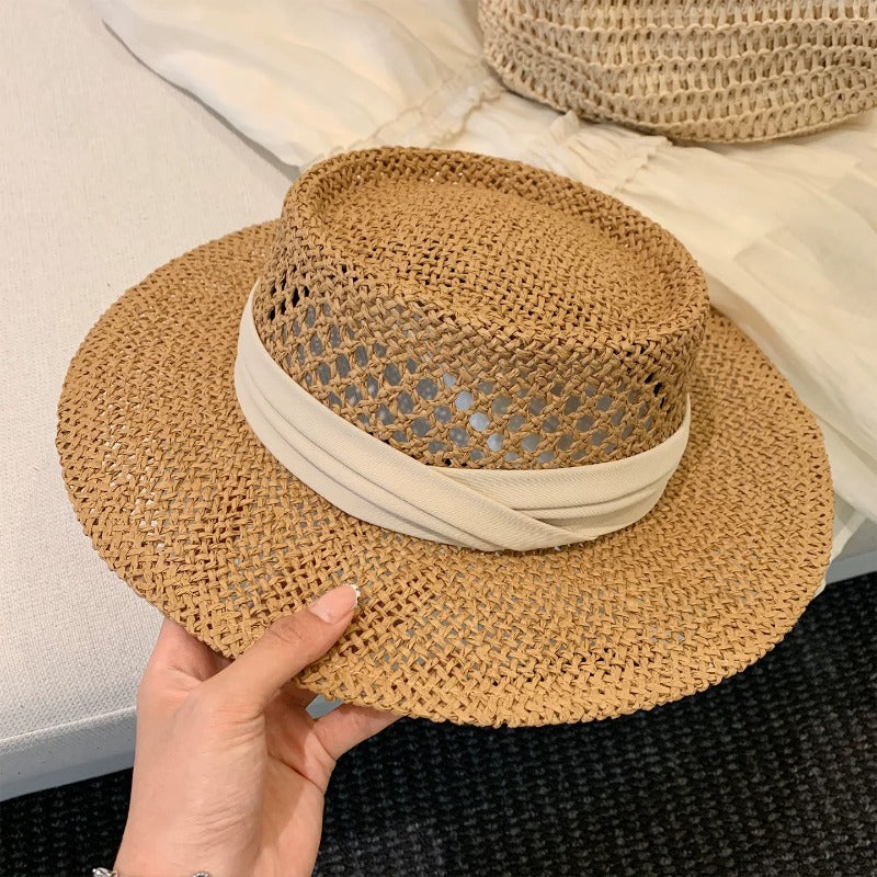 Camille French Retro Open-Weave Straw Hat
