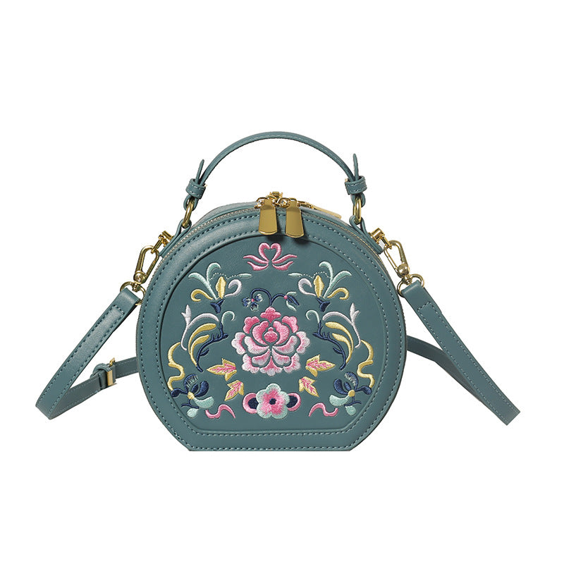 Floral Embroidery Round Handbag