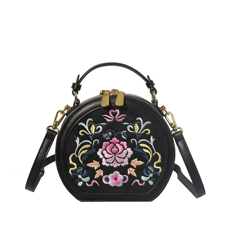 Floral Embroidery Round Handbag