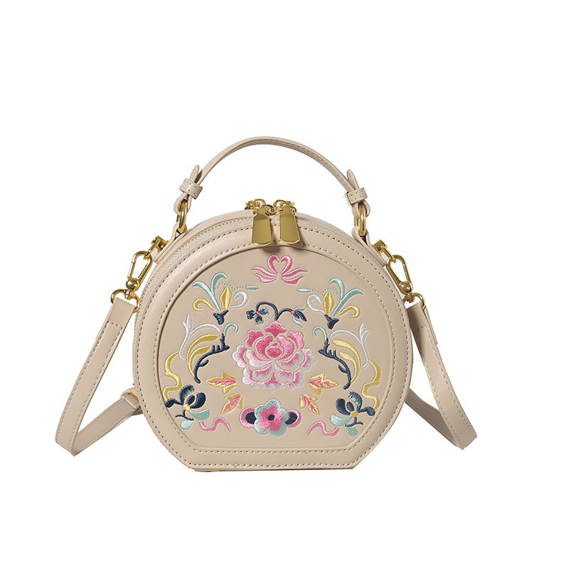 Floral Embroidery Round Handbag