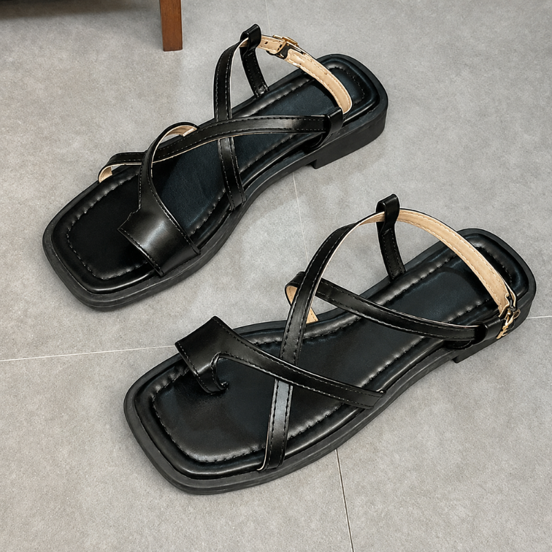 Solenne Square-Toe Thong Sandals