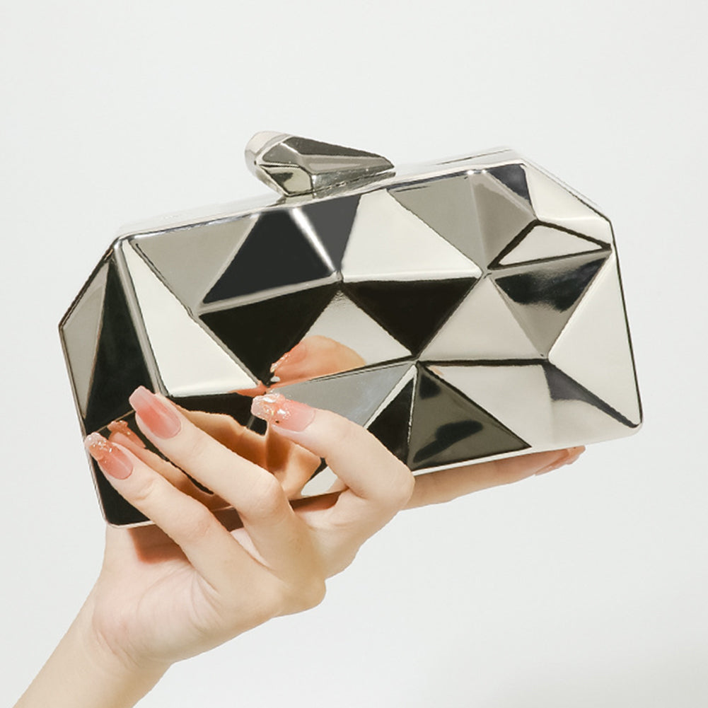 Diamond-Shaped  Metal Chain Evening Clutch Bag