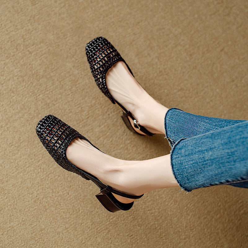 Breathable Square Toe Chunky Pumps