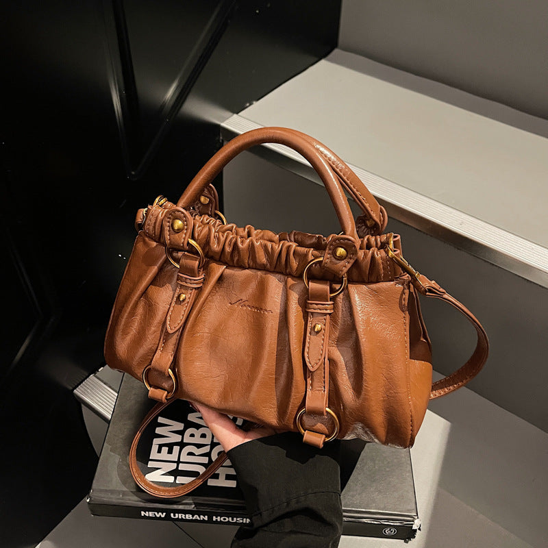 Vintage Ruched Leather Handbag