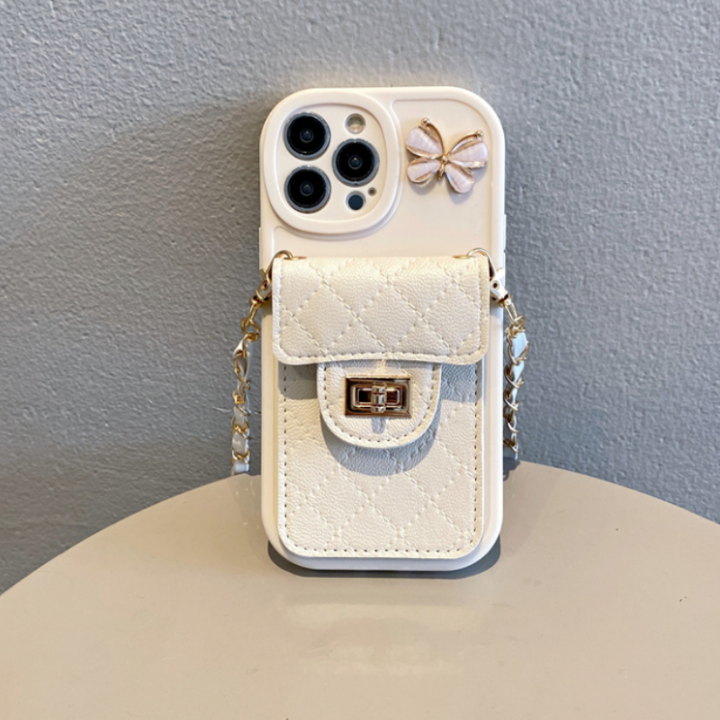 Butterfly Quilted Chain Card Holder iPhone Case