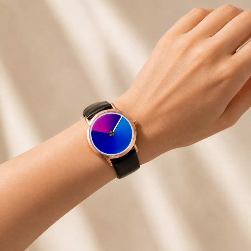 Gradient Dial Leather Watch
