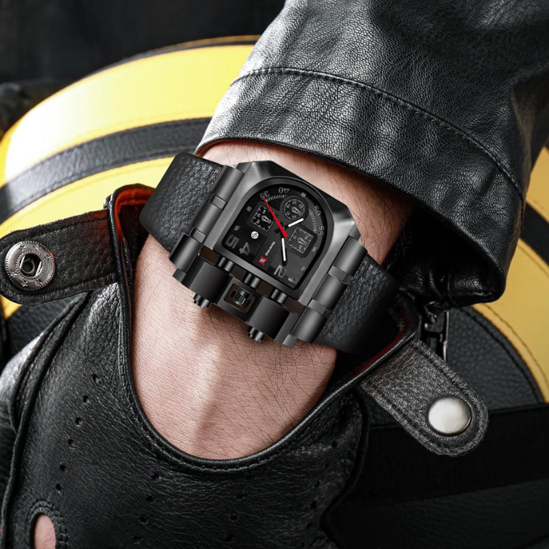 Asymmetric Multi-Dial Leather Watch