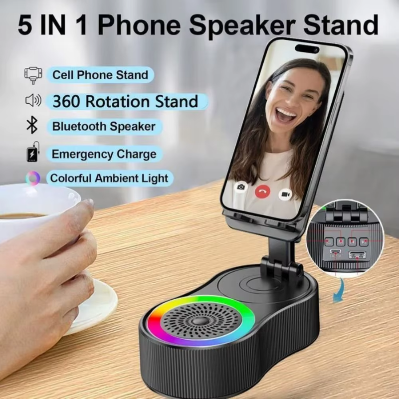 Rotating Bluetooth Speaker with Phone Holder