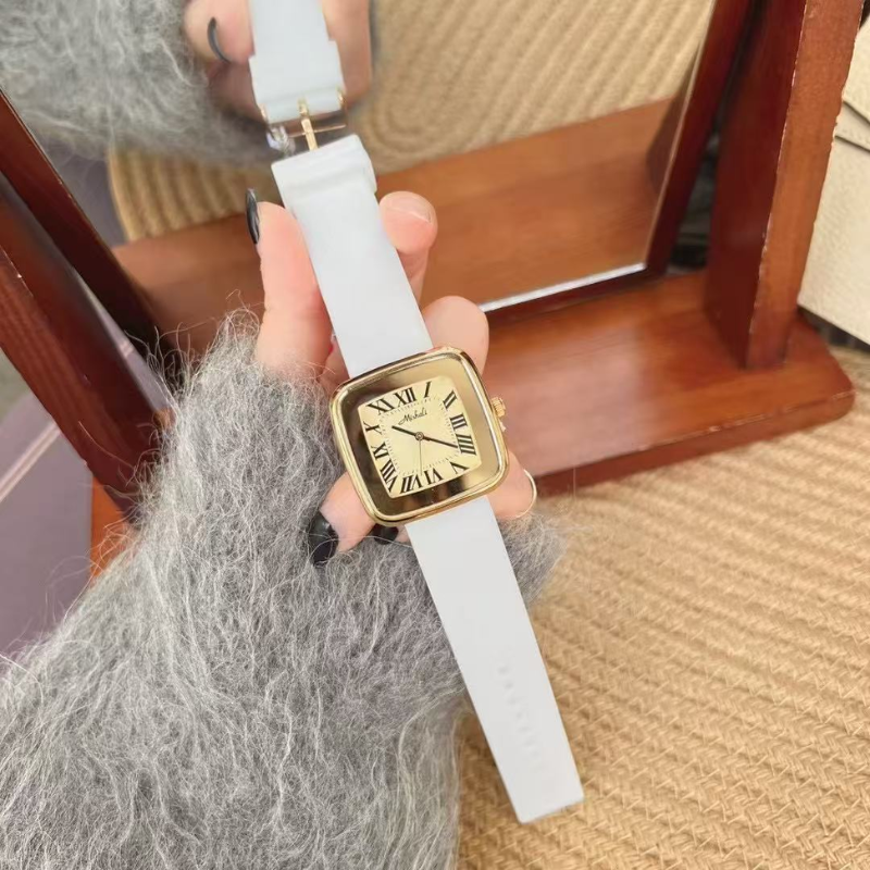 Square Roman Dial Leather Watch