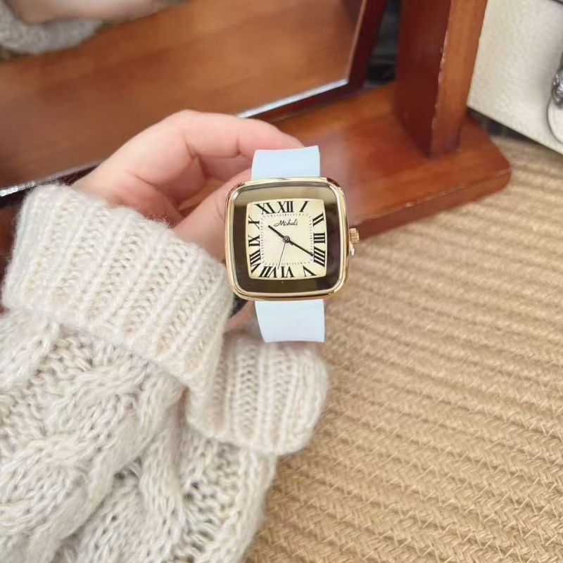 Square Roman Dial Leather Watch