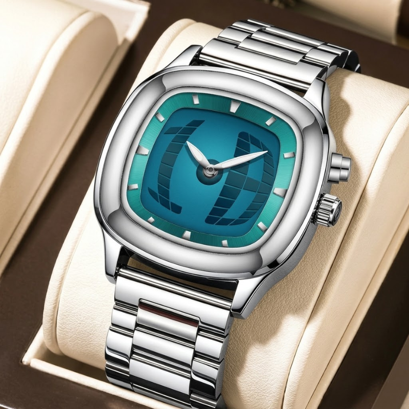 Retro Teal Dial Stainless Steel Watch