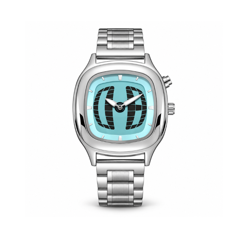 Retro Teal Dial Stainless Steel Watch