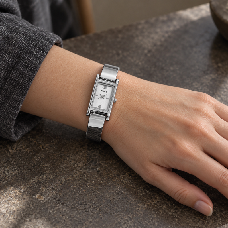 Slim Rectangular Gold Cuff Watch