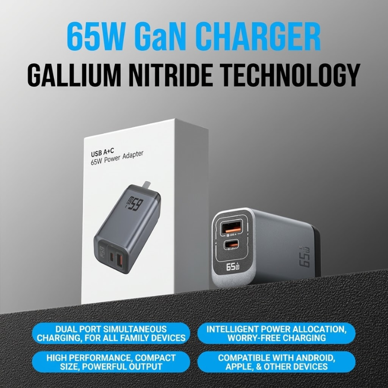 65W GaN Dual-Port Fast Charger