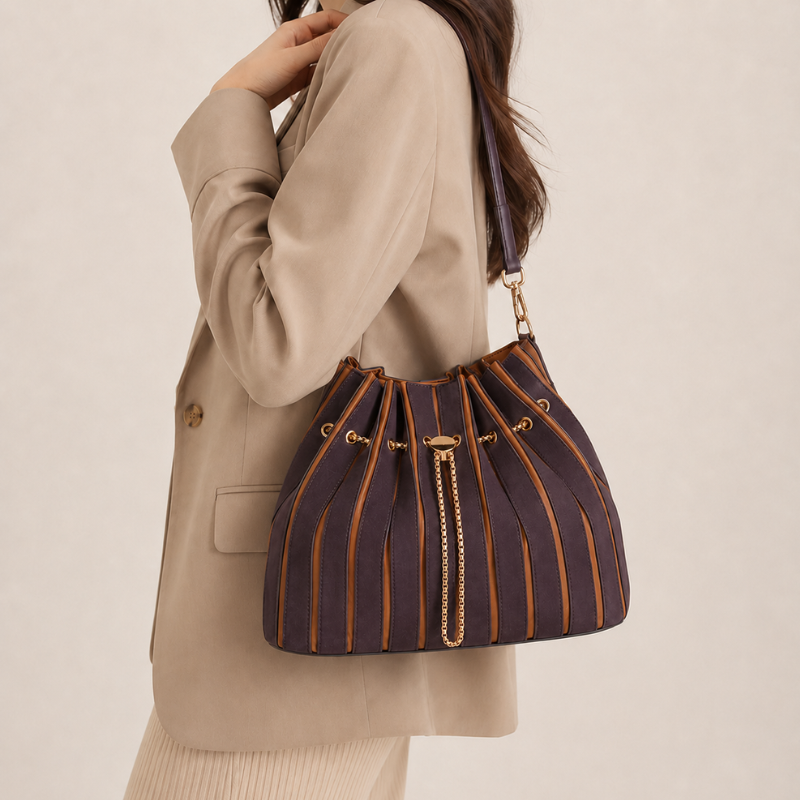 Chic Pleated Chain Bucket Bag